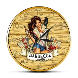 Barbecue Party Wall Sign Modern Wall Clock Cow Girl Holding Beer Grill Bbq Grill