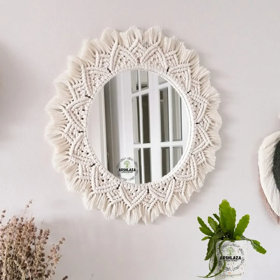 Boho Chic Reflective Art - Macrame Round Mirror