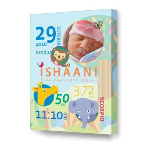Canvas Birth Details Frame <br> Jungle Animals