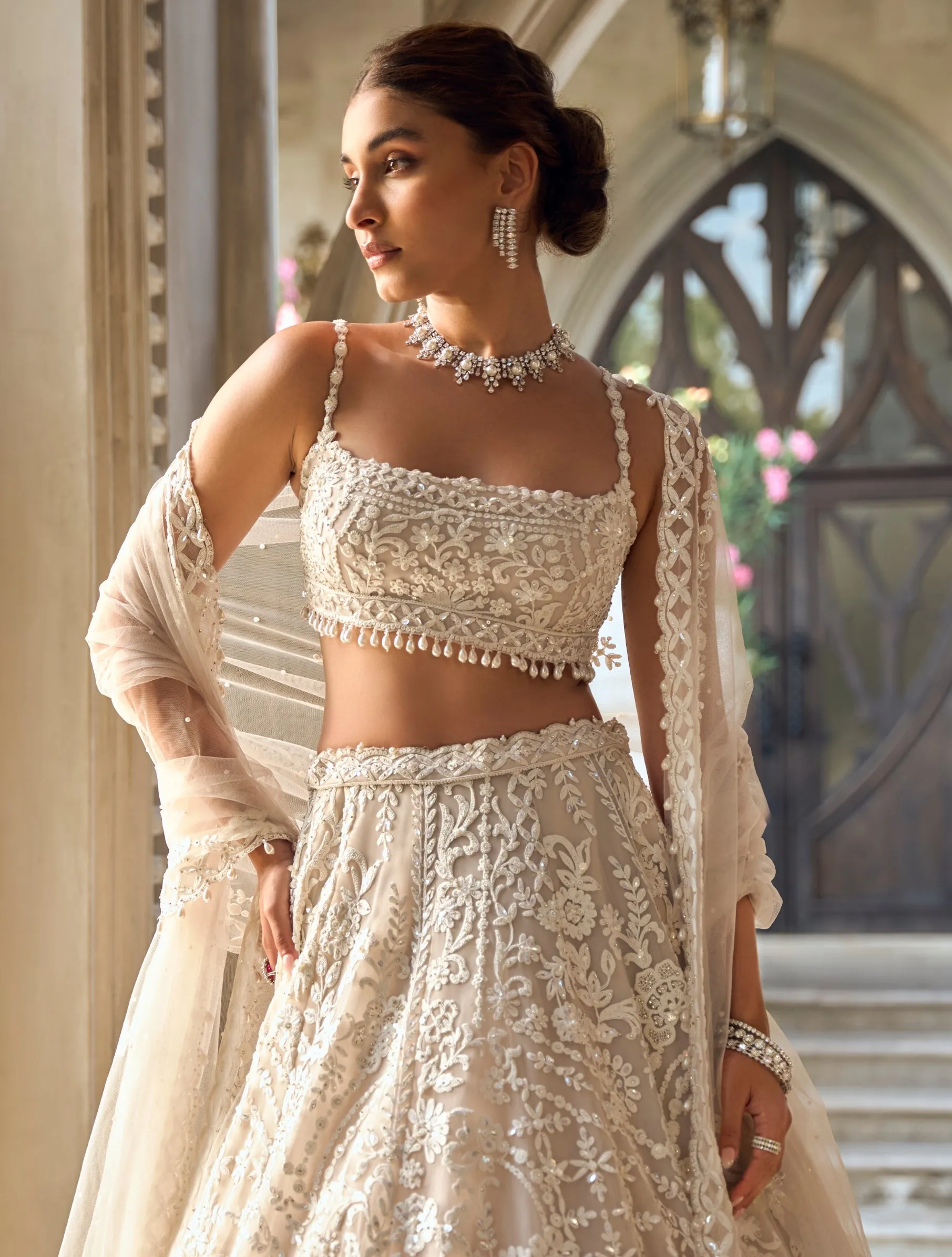 Chapelle Nude Cream Abstract Dori Lehenga Set