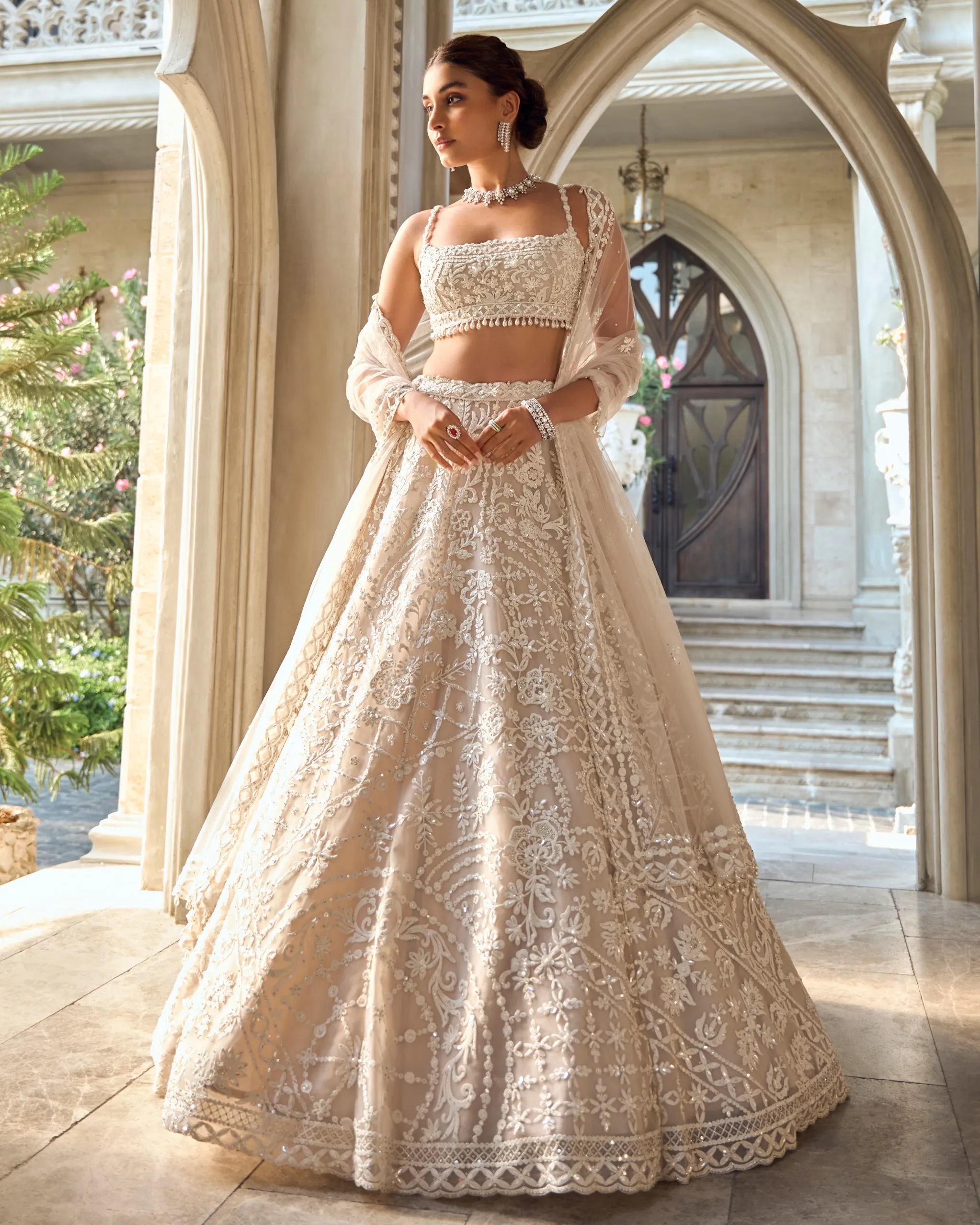 Chapelle Nude Cream Abstract Dori Lehenga Set