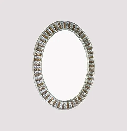 Cheval Glass Beveled Designer Oval Wall Mirror with Multicolored Frame - (24 X 24 Inches, Multicolor)