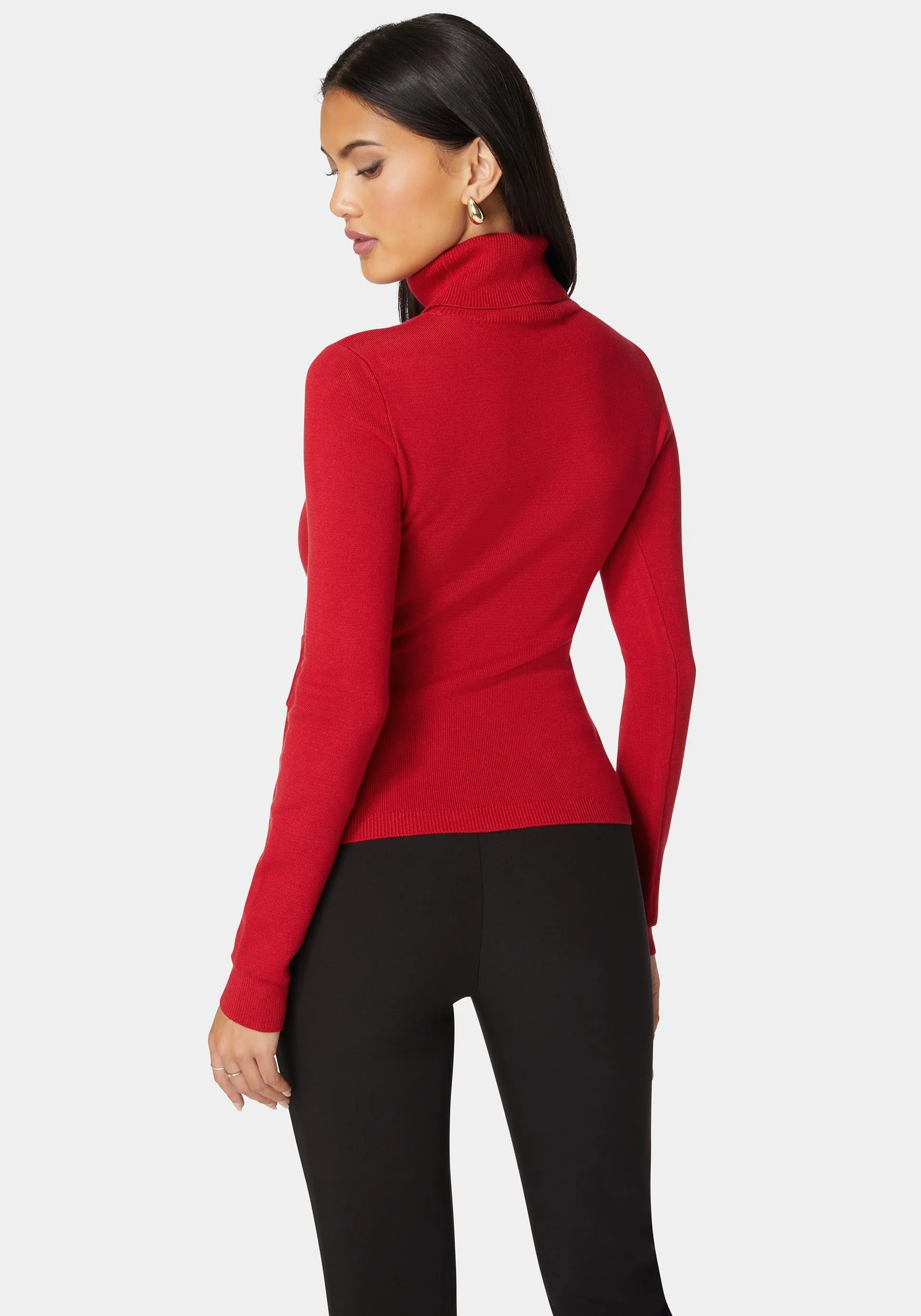 Fitted Turtle Neck Ornate Belt Sweater