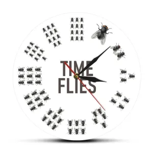 Funny Flies Inspired Time Flies Wall Clock no Numbers Infinite Moments Timeless