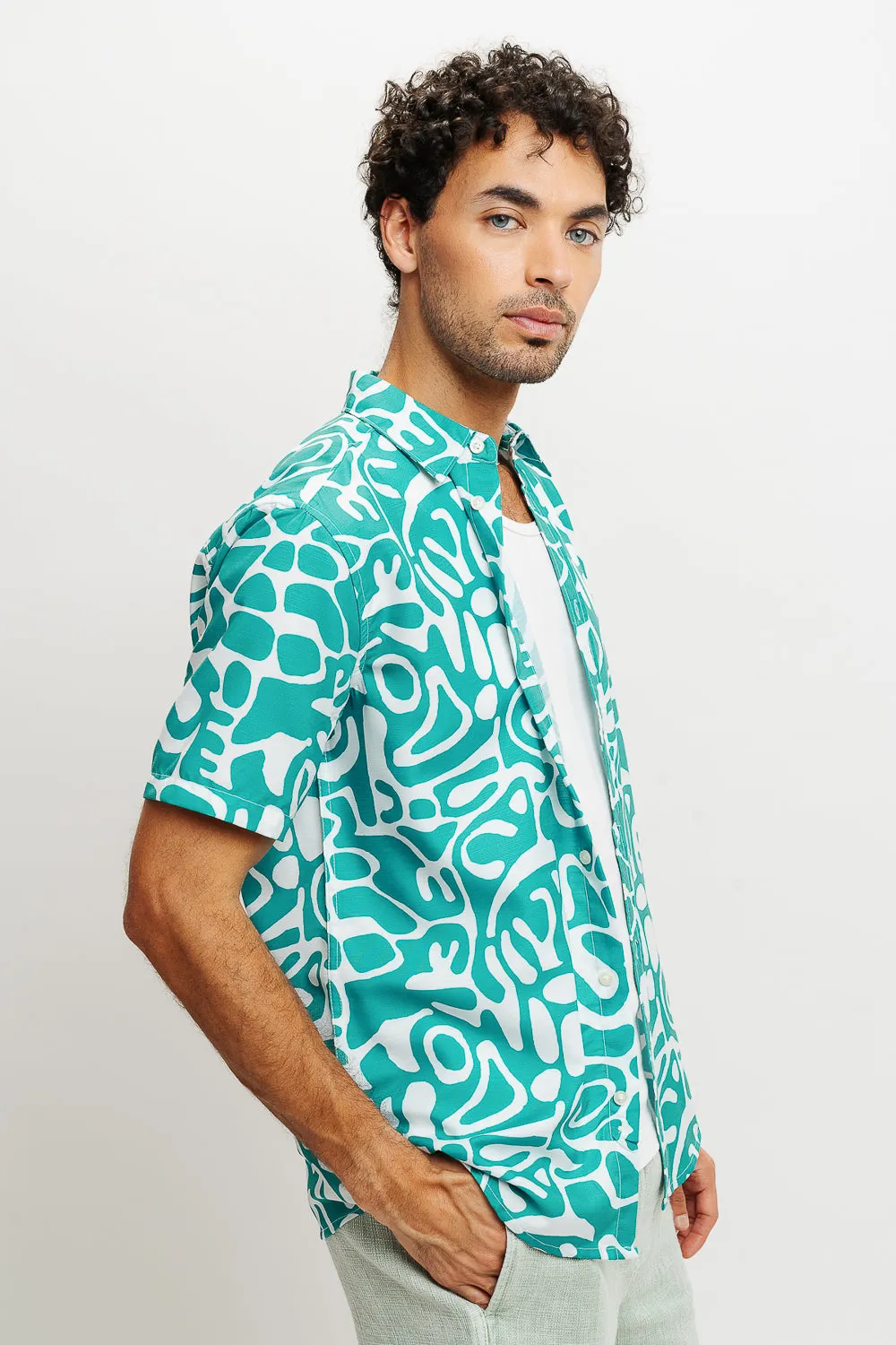 Green Abstract Print Men's Resort Shirt