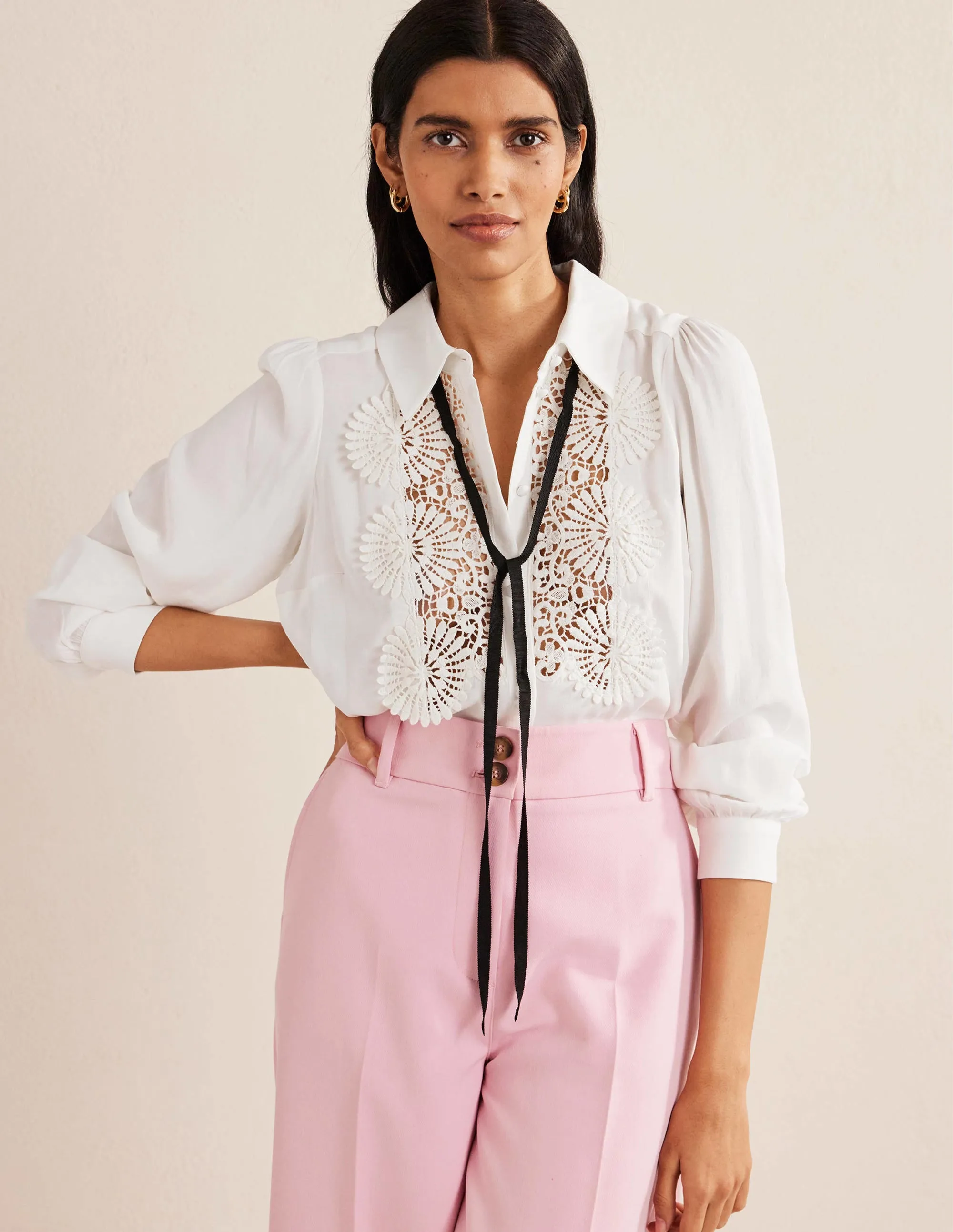 Lace Bib Blouse-Ivory