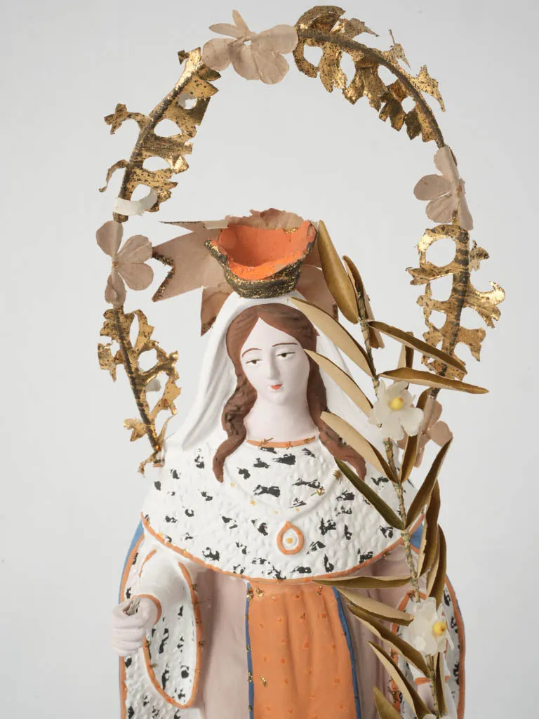 Late 19th-century Painted Terracotta Santibelli Statue - Saint Elizabeth of Hungary 16½"
