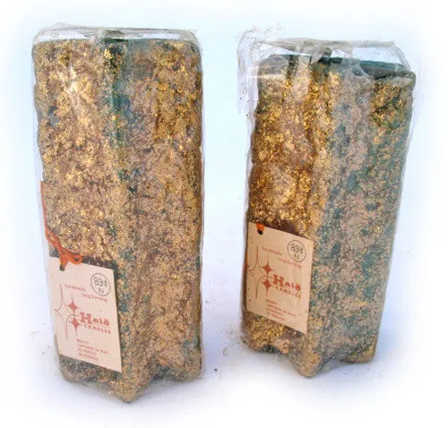 LOT 2 Glitters GOLD GREEN STAR STARS CANDLE CANDLES Christmas Day Thanksgiving Holiday Handmade Decors Decorations