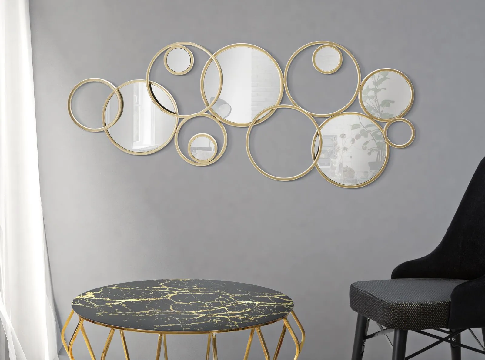 Small Round Wall Mirrors with Golden Round Frames