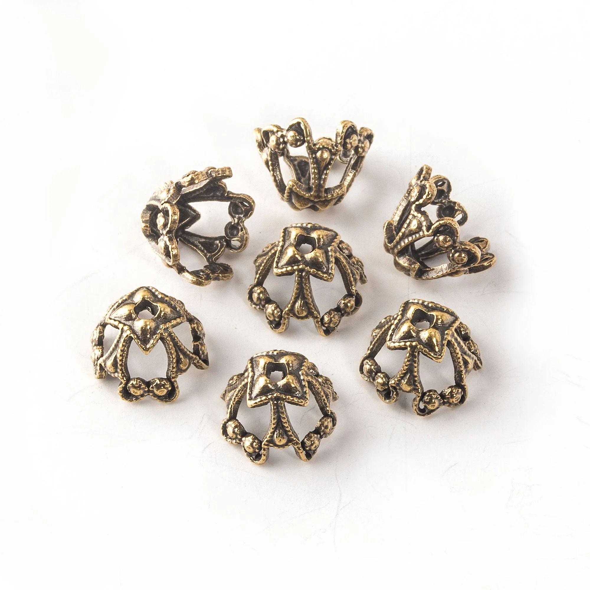 Solid oxidized brass ornate bead cap 10x8mm outer dimension. Package of 4. b9-0920(e)