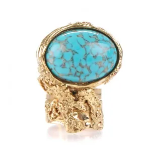 Yves Saint Laurant | Glass Bella Arty Ovale Ring 7 Gold Lapis | Size 7